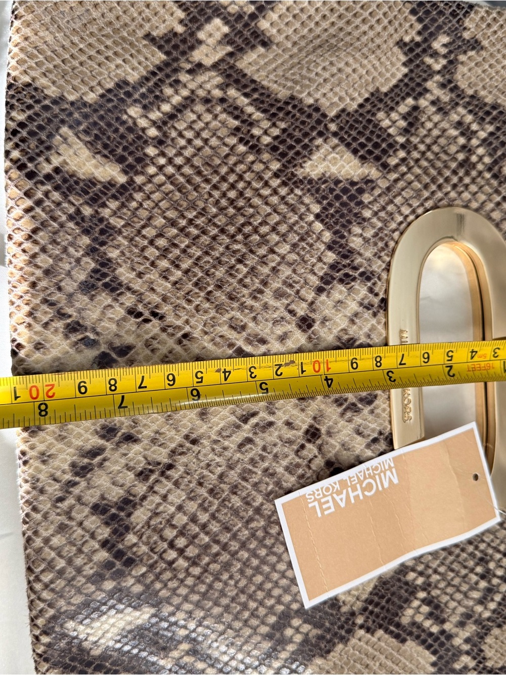 Michael Kors Snake-Print Clutch in Beige and Brown with Gold Handle - Picture 8 of 8